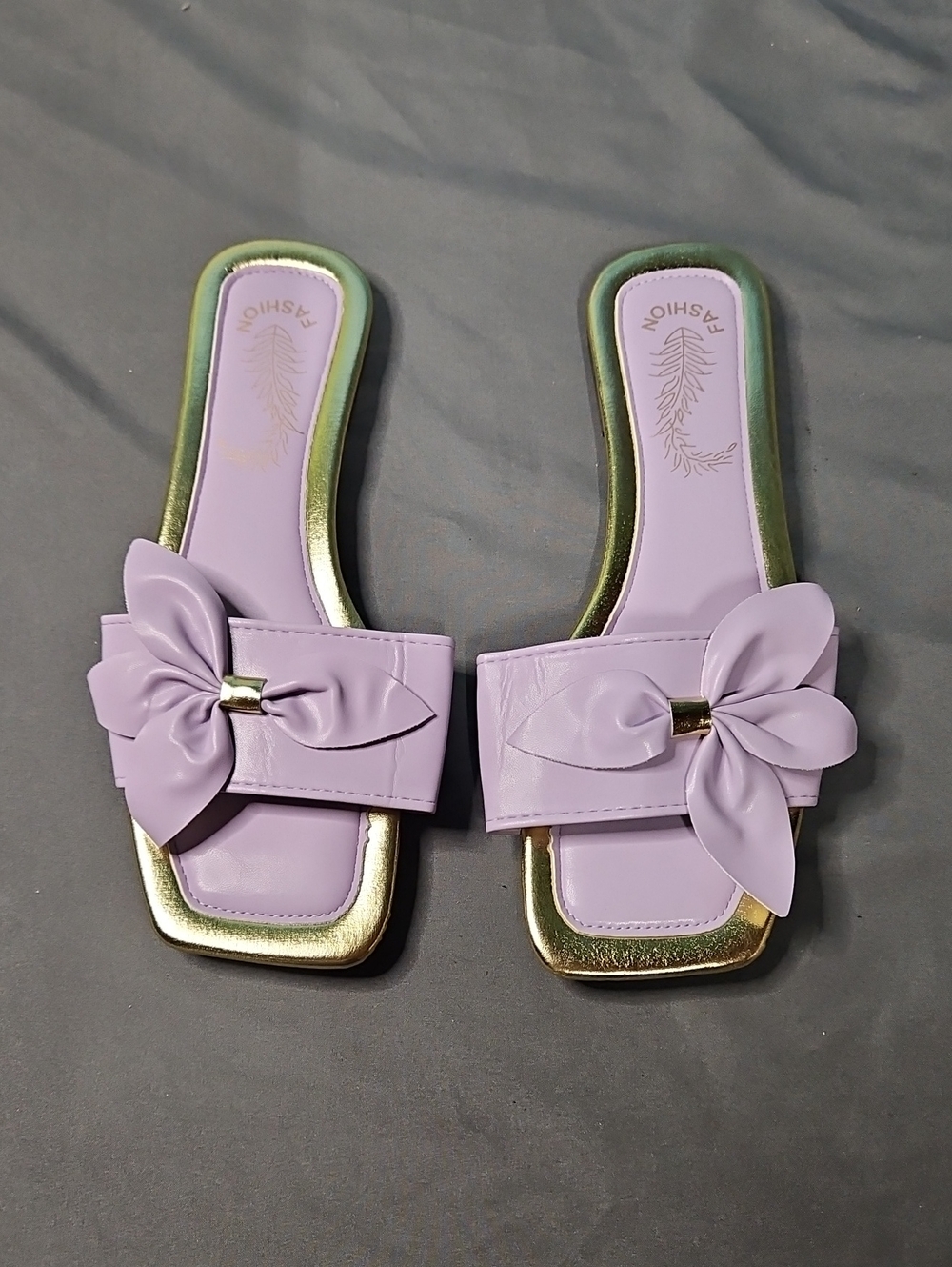 Lavender Bow Slide Sandals - Fashion